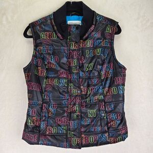 Aeropostale Womens Puffer Vest‎ Size Large 80s Artsy Outdoors New York Colorful